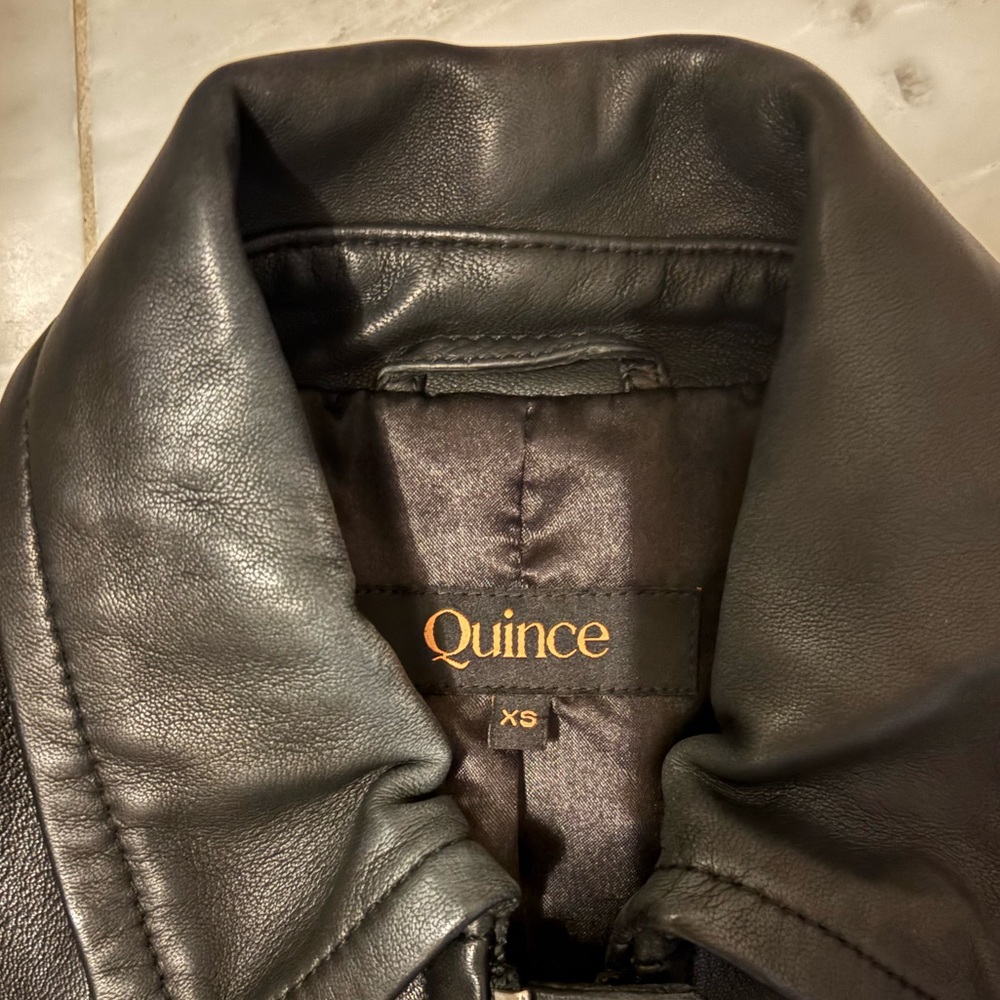 Quince Black Leather Bomber Jacket - Picture 2 of 12